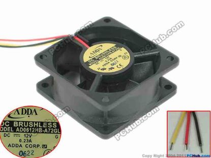 90601 ADDA AD0612HB-A72GL Server - Square Fan sq60x60x25, 3-wire, 12V 0.23A ADDA AD0612HB-A72GL Server - Square Fan