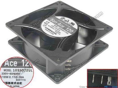 90611 Sanyo Denki 109S072UL Server - Square Fan 109S072UL, AC 230V~50/60Hz, 120x120x38mm Sanyo Denki 109S072UL Server - Square Fan y