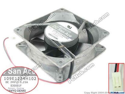 90613 Sanyo Denki 109E1224H102 Server - Square Fan sq120x120x38, 24V 0.25A Sanyo Denki 109E1224H102 Server - Square Fan 