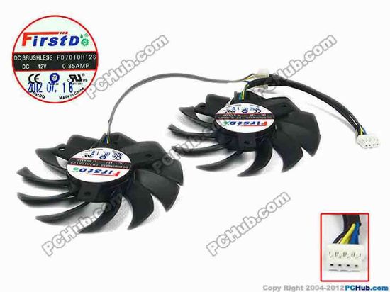 90721 Firstd FD7010H12S Server - Frameless / GPU Fan 12V 0.35A, W180x7x4, D75x10, 2 Fan, Black Firstd FD7010H12S Server - Frameless / GPU Fan 