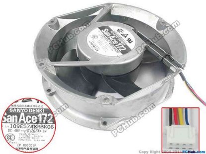 90806 Sanyo Denki 109E5748P5K04 Server - Round Fan dia172x172x51, 4-wire, 48V 0.7A Sanyo Denki 109E5748P5K04 Server - Round Fan