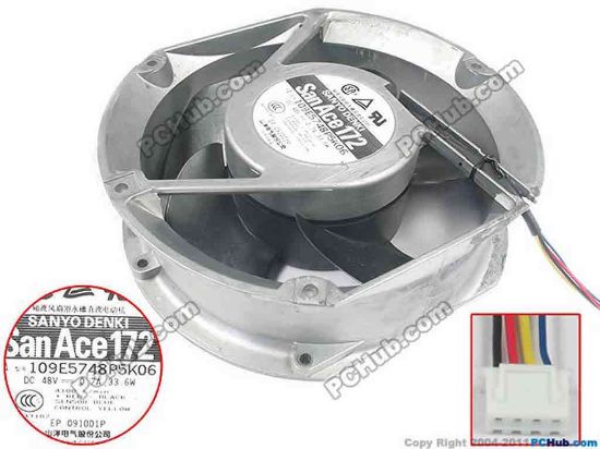 90806 Sanyo Denki 109E5748P5K04 Server - Round Fan dia172x172x51, 4-wire, 48V 0.7A Sanyo Denki 109E5748P5K04 Server - Round Fan
