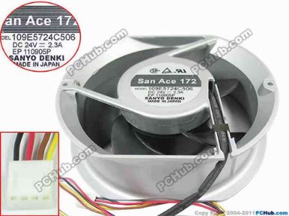 90856 Sanyo Denki 109E5724C506 Server - Round Fan dia172x150x51, w60x4x4, 24V 2.3A Sanyo Denki 109E5724C506 Server - Round Fan