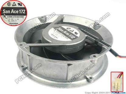 90857 Sanyo Denki 109E1724C504 Server - Round Fan dia172x172x51, W120X3X4, 24V 2.3A Sanyo Denki 109E1724C504 Server - Round Fan