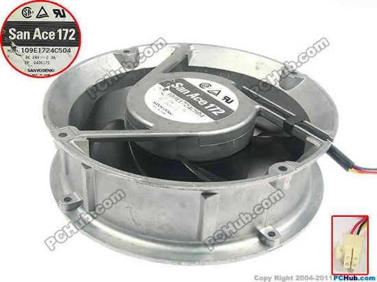 90857 Sanyo Denki 109E1724C504 Server - Round Fan dia172x172x51, W120X3X4, 24V 2.3A Sanyo Denki 109E1724C504 Server - Round Fan