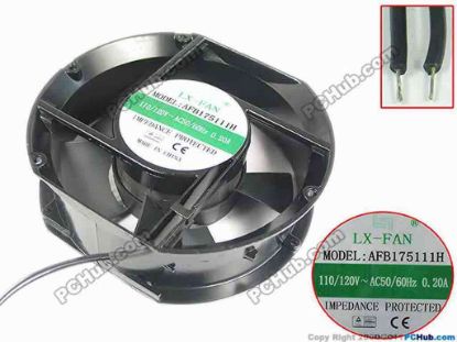 91087 Lx-Fan AFB175111H Server - Round Fan dia170x170x51, 2-wire, 110/120V~AC50/60Hz 0.20A, Lx-Fan AFB175111H Server - Round Fan 