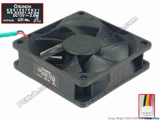 91350 SUNON KDE1207PKV1 Server - Square Fan MS.B3001.AF.GN, sq70x70x20, w95x3x3, 12V 2.0W SUNON KDE1207PKV1 Server - Square Fan 