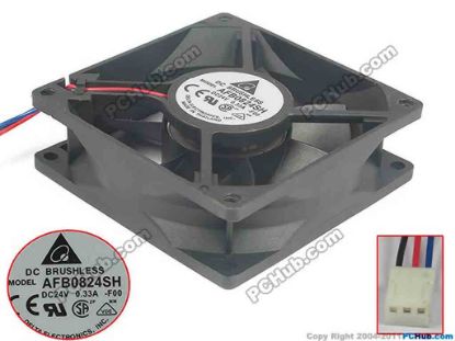 91614 Delta Electronics AFB0824SH Server - Square Fan -F00, sq80x80x25, 3-wire, 24V 0.33A Delta Electronics AFB0824SH Server - Square Fan 
