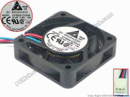91694 Delta Electronics EFB0412VHA  Server - Square Fan -F00, 12V 0.23A, 40x40x10mm Delta Electronics EFB0412VHA  Server - Square Fan
