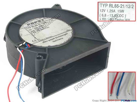 91767 ebm-papst TYP RL65-21/12/2 Server - Blower Fan TYPRL65-21122 , bw97x97x33, 3-wire, 12V 1.25A ebm-papst TYP RL65-21/12/2 Server - Blower Fan