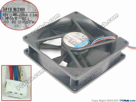 91768 ebm-papst TYP 3418 N/2HH Server - Square Fan TYP3418N/2HH, sq90x90x25, w95x3x3, 48V 3.6W ebm-papst TYP 3418 N/2HH Server - Square Fan 