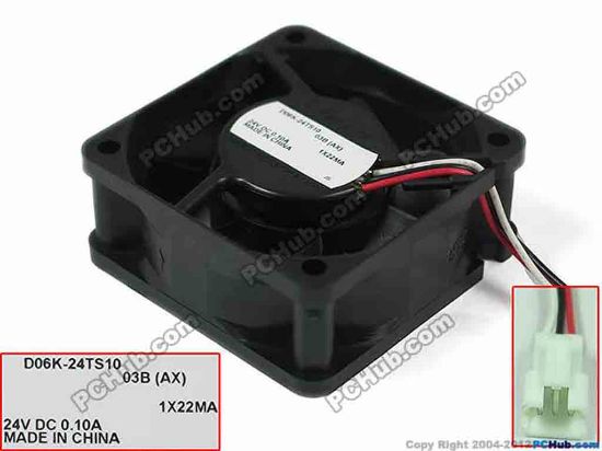 91781 Nidec D06K-24TS10 Server - Square Fan 03B(AX), sq60x60x25, 3-wire, 24V 0.10A Nidec D06K-24TS10 Server - Square Fan 