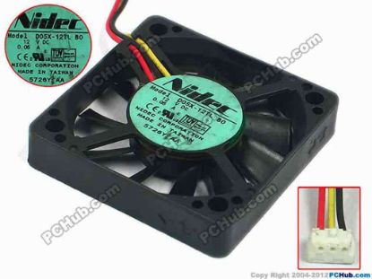 91830 Nidec D05X-12TL Server - Square Fan B0, sq50x50x10, w55x3x3, 12V 0.05A Nidec D05X-12TL Server - Square Fan 