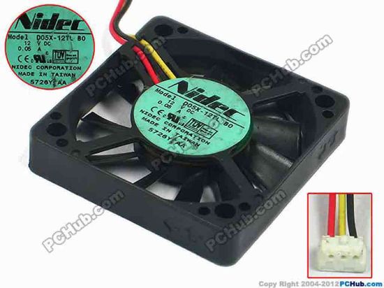91830 Nidec D05X-12TL Server - Square Fan B0, sq50x50x10, w55x3x3, 12V 0.05A Nidec D05X-12TL Server - Square Fan 