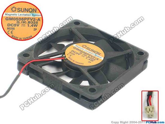 92116 SUNON GM0506PFV2-A Server - Square Fan G.(9).B325, sq60x60x10, 2-wire, 5V 1.4W SUNON GM0506PFV2-A Server - Square Fan 