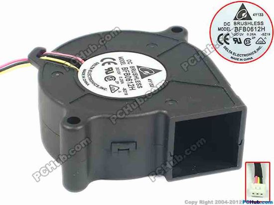 92331 Delta Electronics BFB0612H Server - Blower Fan -SZ19, bw60x60x25, w80x3x3, 12V 0.26A Delta Electronics BFB0612H Server - Blower Fan 