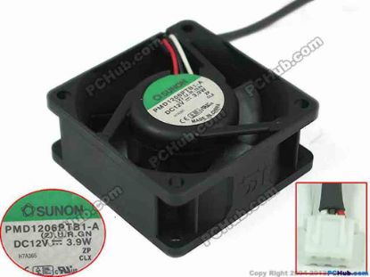 92369 SUNON PMD1206PTB1-A Server - Square Fan (2).U.R.GN, sq60x60x25, w40x3x3, 12V 3.9W SUNON PMD1206PTB1-A Server - Square Fan 