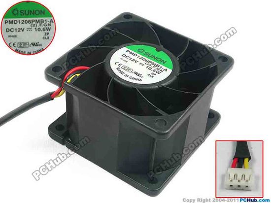 92643 SUNON PMD1206PMB1-A Server - Square Fan (2).F.GN, sq60x60x38, w105x3x3, 12V 10.6W SUNON PMD1206PMB1-A Server - Square Fan 