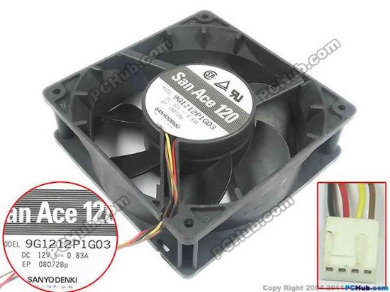 92782 Sanyo Denki 9G1212P1G03 Server - Square Fan sq120x120x38, w115x3x3, 12V 0.83A Sanyo Denki 9G1212P1G03 Server - Square Fan 