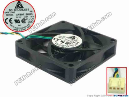 92817 Delta Electronics AFB0712HHB Server - Square Fan -5F1F, sq70x70x15, 4-wire, 12V 0.45A Delta Electronics AFB0712HHB Server - Square Fan 
