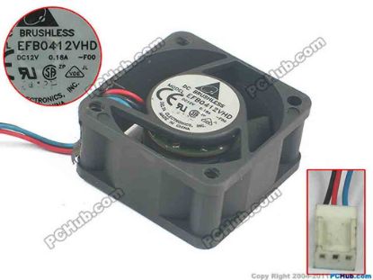 92830 Delta Electronics EFB0412VHD Server - Square Fan -F00, sq40x40x20, 3-wire, 12V 0.18A Delta Electronics EFB0412VHD Server - Square Fan 