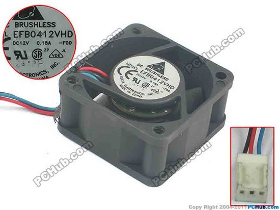 92830 Delta Electronics EFB0412VHD Server - Square Fan -F00, sq40x40x20, 3-wire, 12V 0.18A Delta Electronics EFB0412VHD Server - Square Fan 