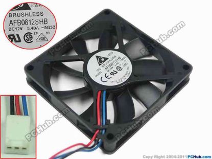 92833 Delta Electronics AFB0812SHB Server - Square Fan -5G32, sq80x80x15, 3-wire, 12V 0.4 Delta Electronics AFB0812SHB Server - Square Fan 