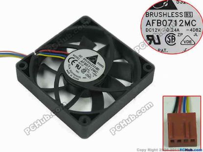 92834 Delta Electronics AFB0712MC Server - Square Fan -4D8, sq70x70x15, w165x4x4, 12V 0.24A Delta Electronics AFB0712MC Server - Square Fan 