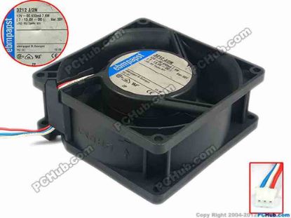 93015 ebm-papst 3212 J/2N Server - Square Fan 3212J/2N, sq92x92x38, w105x3x3, 12V 7.6W ebm-papst 3212 J/2N Server - Square Fan 