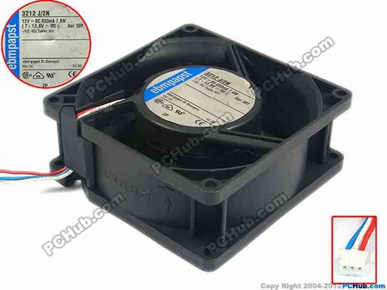 93015 ebm-papst 3212 J/2N Server - Square Fan 3212J/2N, sq92x92x38, w105x3x3, 12V 7.6W ebm-papst 3212 J/2N Server - Square Fan 