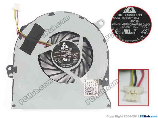 93048 Dell Inspiron 14z (N411z) Cooling Fan  -BC36, w20x3x3, 5V 0.40A, Bare fan Dell Inspiron 14z (N411z) Cooling Fan  