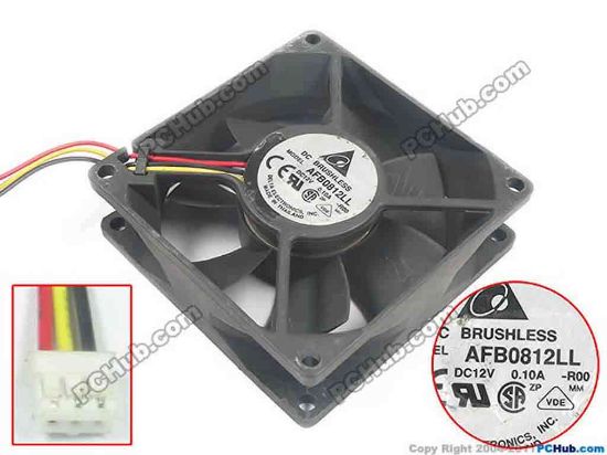 93256 Delta Electronics AFB0812LL Server - Square Fan -R00, sq80x80x25, w175x3x3, 12V 0.1A Delta Electronics AFB0812LL Server - Square Fan 
