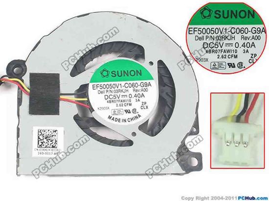 93297 SUNON EF50050V1-C060-G9A Cooling Fan  03RKJH, w15x3x3, 5V 0.40A, Bare fan SUNON EF50050V1-C060-G9A Cooling Fan  