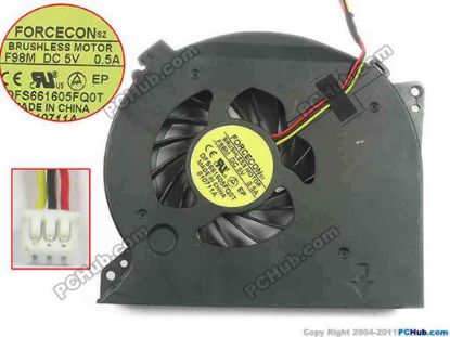 93365 Dell XPS 17 L701X Cooling Fan  DFS661605FQ0T, F98M, w15x3x3, 5V 0.5A, Bare fan Dell XPS 17 L701X Cooling Fan  