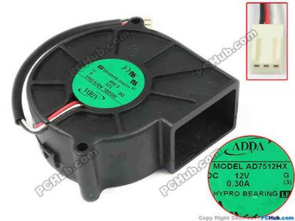 93382 ADDA AD7512HX Server - Blower Fan S(3), bw75x75x30, w85x3x3, 12V 0.39A ADDA AD7512HX Server - Blower Fan 