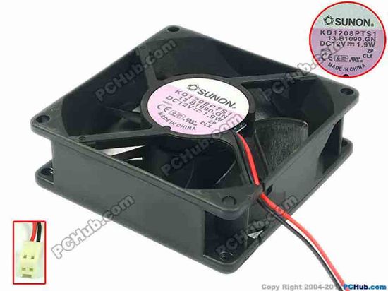 93454 SUNON KD1208PTS1 Server - Square Fan 13.B1090.GN, sq80x80x25, 2-wire, 12V 1.9W SUNON KD1208PTS1 Server - Square Fan 