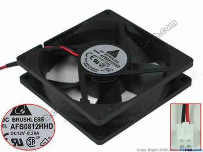 93763 Delta Electronics AFB0812HHD Server - Square Fan sq80x80x20, 2-wire, 12V 0.26A Delta Electronics AFB0812HHD Server - Square Fan 