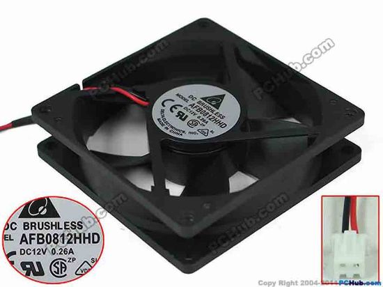 93763 Delta Electronics AFB0812HHD Server - Square Fan sq80x80x20, 2-wire, 12V 0.26A Delta Electronics AFB0812HHD Server - Square Fan 