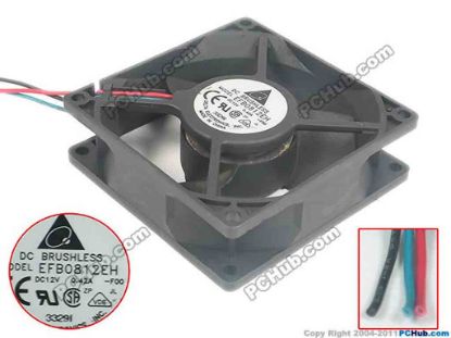 93829 Delta Electronics EFB0812EH Server - Square Fan -F00, sq80x80x25, 3-wire, 12V 0.42A Delta Electronics EFB0812EH Server - Square Fan 
