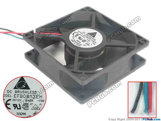 93829 Delta Electronics EFB0812EH Server - Square Fan -F00, sq80x80x25, 3-wire, 12V 0.42A Delta Electronics EFB0812EH Server - Square Fan 
