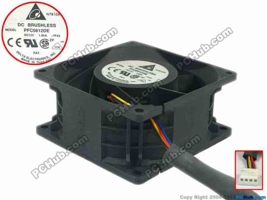 93839 Delta Electronics PFC0812DE Server - Square Fan -7F43, sq80x80x38, 4-wire, 12V 1.86A Delta Electronics PFC0812DE Server - Square Fan 