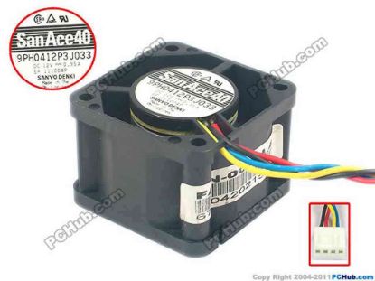 94144 Sanyo Denki 9PH0412P3J033  Server - Square Fan sq40x40x28, 4-wire, 12V 0.35A Sanyo Denki 9PH0412P3J033  Server - Square Fan