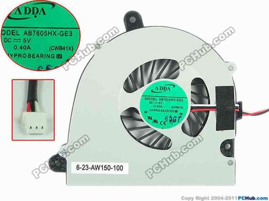 94229 ADDA AB7605HX-GE3 Cooling Fan  CWB41X, w55x3x3, 5V 0.40A, Bare fan ADDA AB7605HX-GE3 Cooling Fan  <span style="color: #ff0000; font-family: arial, helvetica, sans-serif arial, helvetica, sans-serif; font-size: 14px; background-color: #ececec;">For Clevo B4100/B5100/B5100M/B7110/B7130</span>