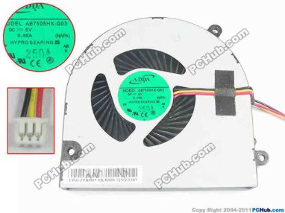94252 ADDA AB7505HX-G03 Cooling Fan  NAPA, w25x3x3, 5V 0.40A, Bare fan ADDA AB7505HX-G03 Cooling Fan  
