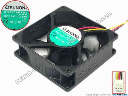 94311 SUNON KD1208PTB1 Server - Square Fan (2).H.M, sq80x80x25, w100x3x3, 12V 2.5W SUNON KD1208PTB1 Server - Square Fan 