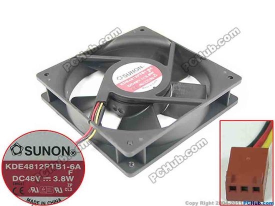 94371 SUNON KDE4812PTB1-6A Server - Square Fan F, sq120x120x25, w155x3x3, 48V 3.8W SUNON KDE4812PTB1-6A Server - Square Fan 
