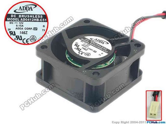 94452 ADDA AD0412HB-C51 Server - Square Fan  S, sq40x40x20, 2-wire, 12V 0.15A ADDA AD0412HB-C51 Server - Square Fan 