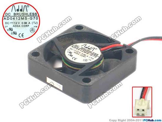 94457 ADDA AD0412MS-G70 Server - Square Fan (TJ), sq40x40x10, w125x2x2, 12V 0.08A ADDA AD0412MS-G70 Server - Square Fan 