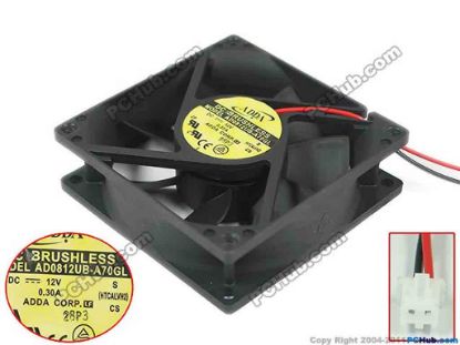 94494 ADDA AD0812UB-A70GL Server - Square Fan S, (TCD1), sq80x80x25, w125x2x2, 12V 0.30A ADDA AD0812UB-A70GL Server - Square Fan 