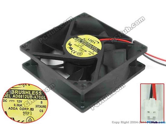 94494 ADDA AD0812UB-A70GL Server - Square Fan S, (TCD1), sq80x80x25, w125x2x2, 12V 0.30A ADDA AD0812UB-A70GL Server - Square Fan 